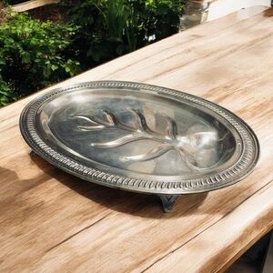 Sheridan Silver Plate English Scroll Oval Footed Meat Platter Serve Tray 16”